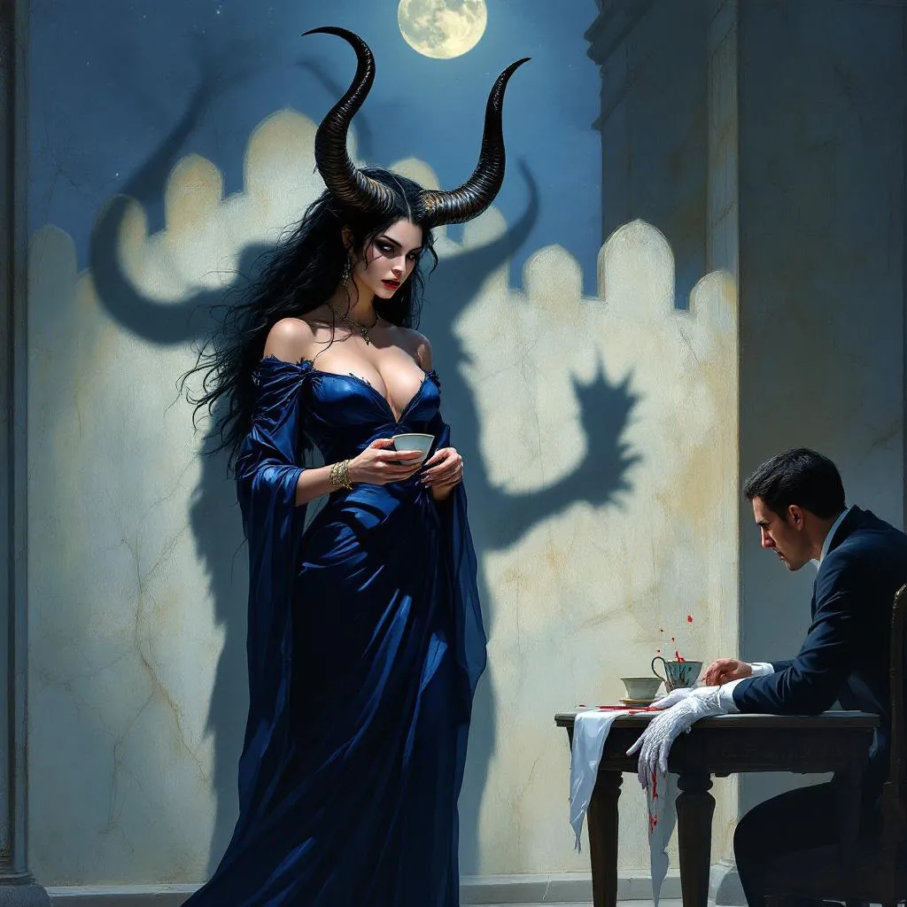 Amaryllis 'The Weaver', a Minotaur Bard — D&D 5e NPC portrait