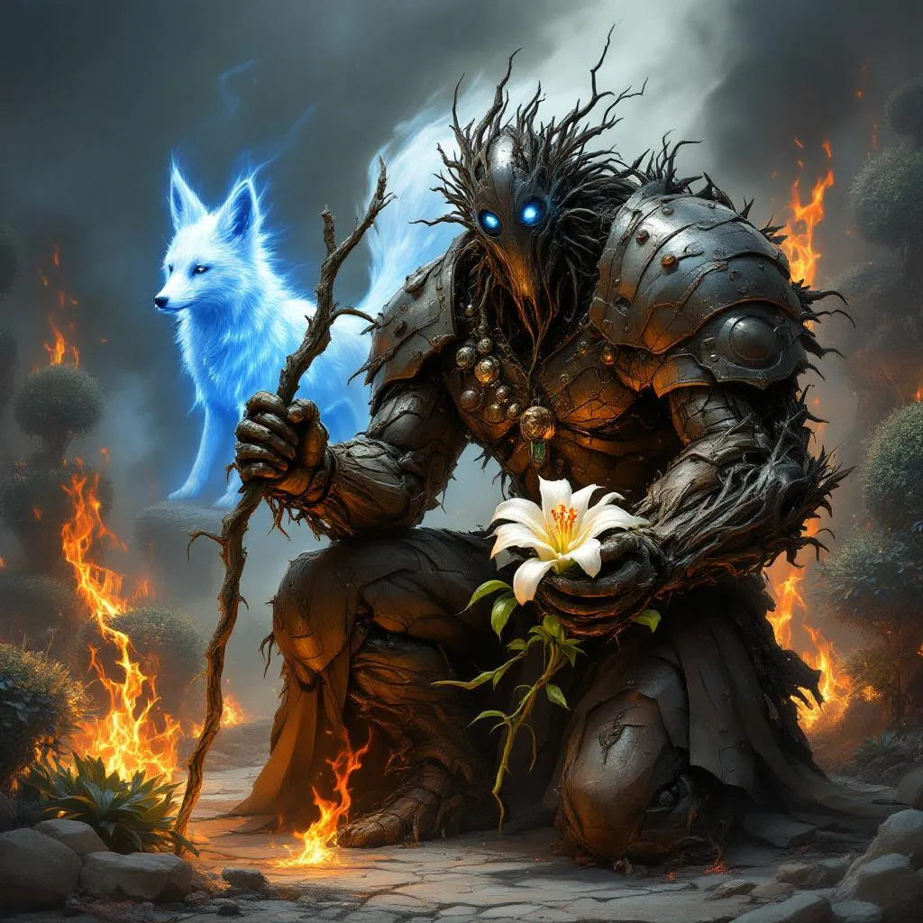 Cinder-09, a Warforged Druid — D&D 5e NPC portrait