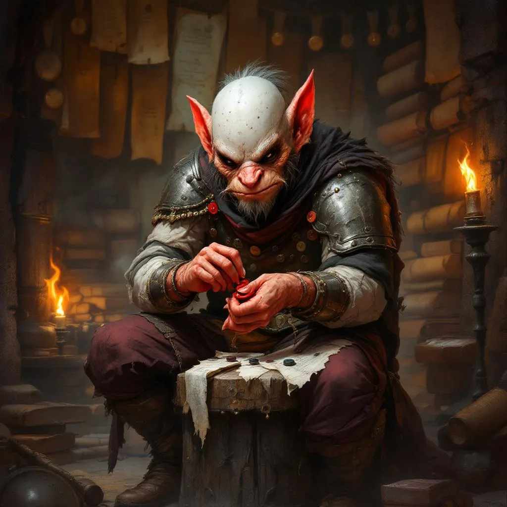 Vraax Vran, a Hobgoblin Bard — D&D 5e NPC portrait