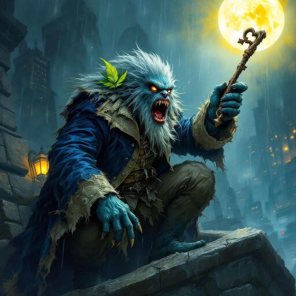 Thistle 'Silvertongue' Vane, a Firbolg Bard — D&D 5e NPC portrait