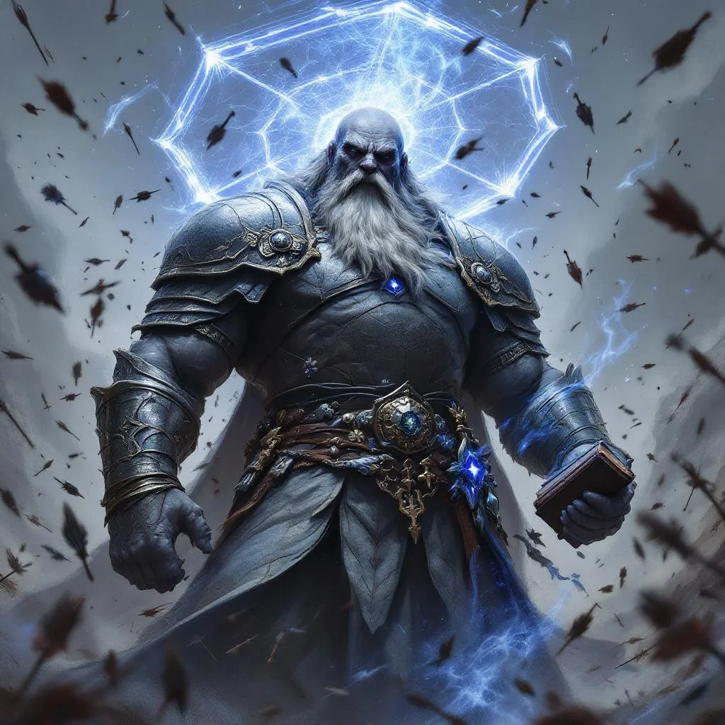 Thrum 'The Unyielding' Oks-Grog, a Mountain Goliath Wizard — D&D 5e NPC portrait