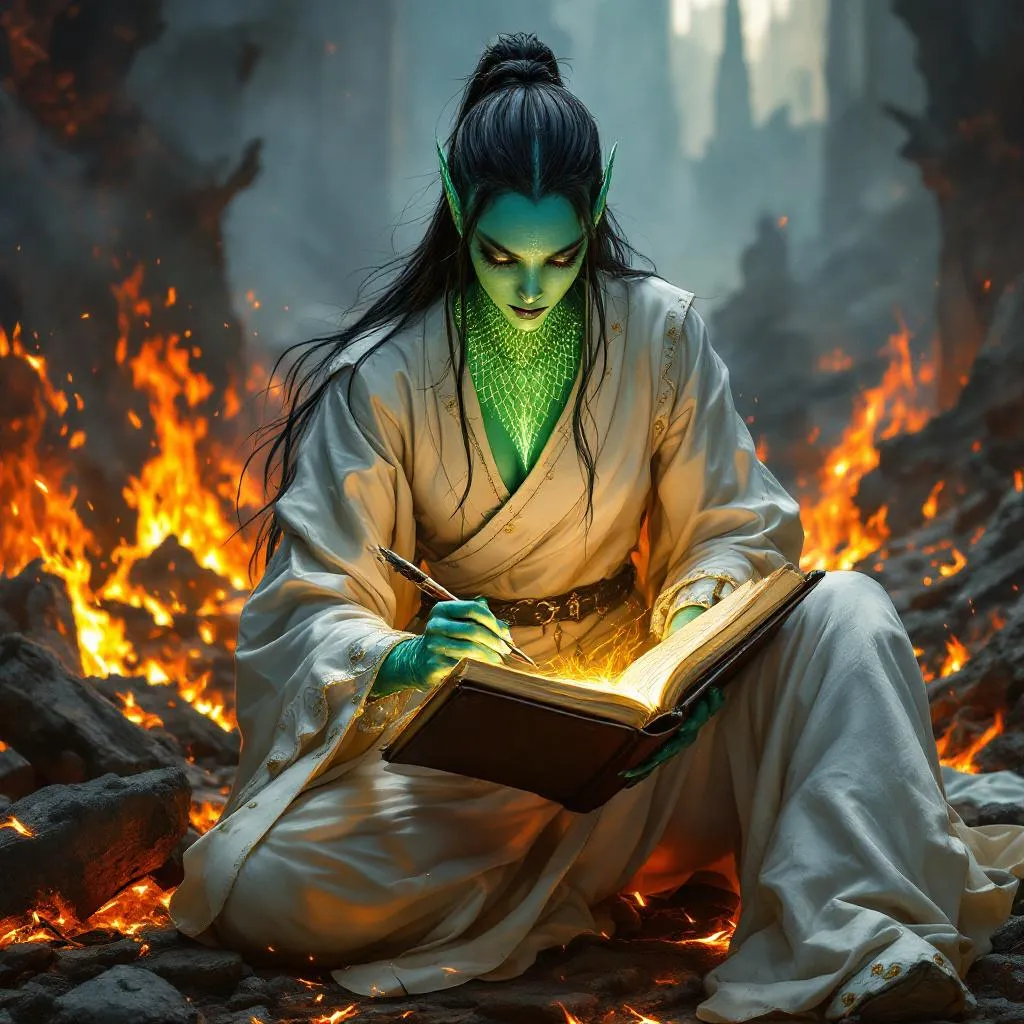 Sibilia Sseth-Ka, a Pureblood Yuan-Ti Cleric — D&D 5e NPC portrait