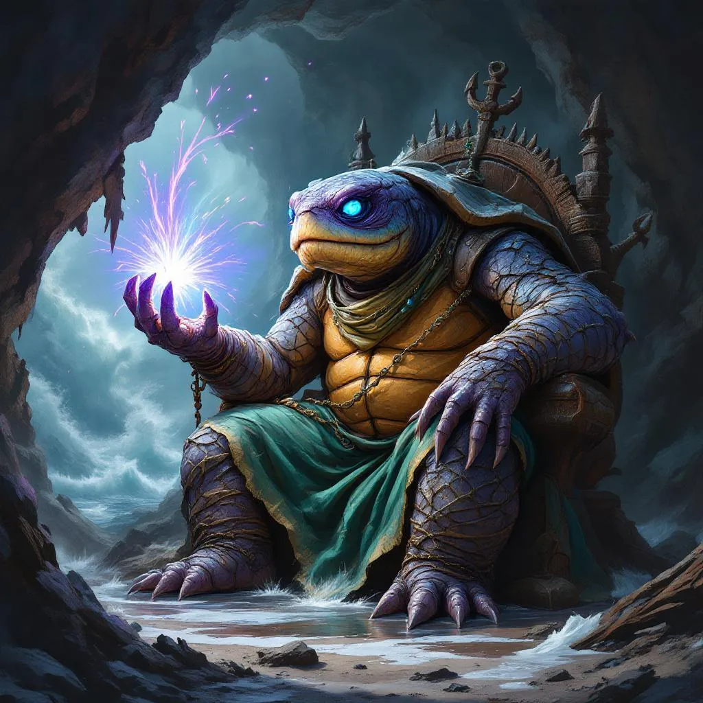 Barnaby 'The Surge' Shellback, a Tortle Sorcerer — D&D 5e NPC portrait
