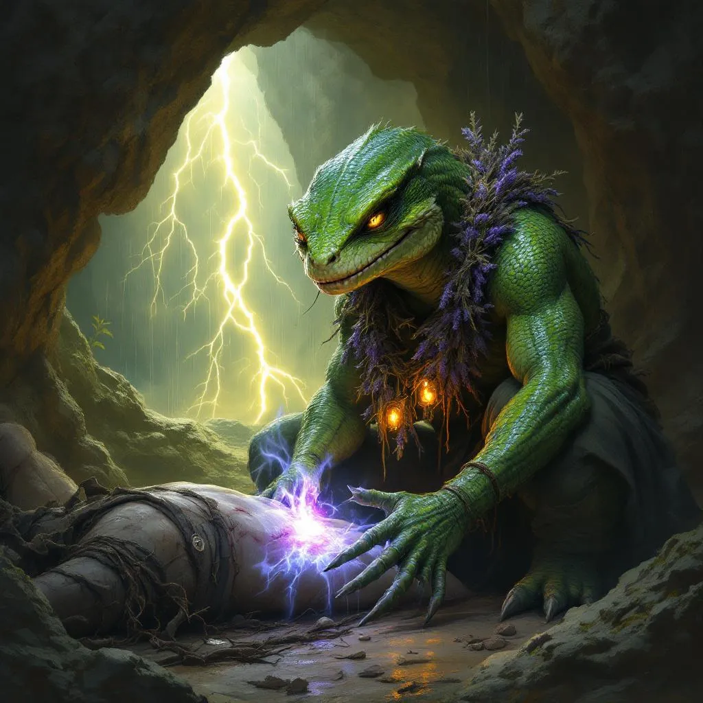 S’thokk, a Lizardfolk Monk — D&D 5e NPC portrait